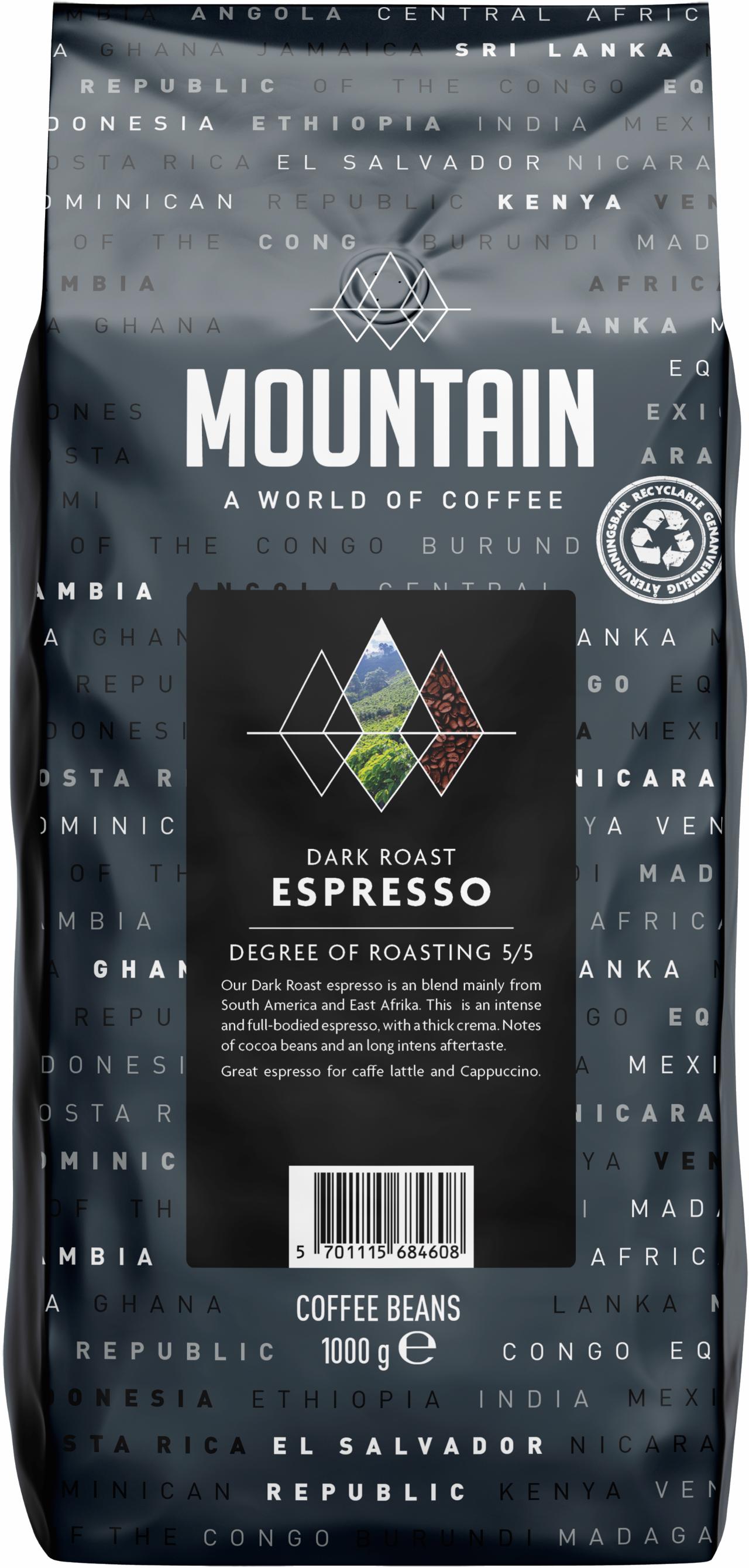 Mountain Espresso Dark Roast RFA Hele Bønner