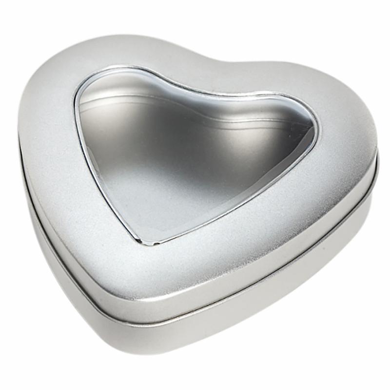 Dåse sølv hjerte med vindue x 12 stk 