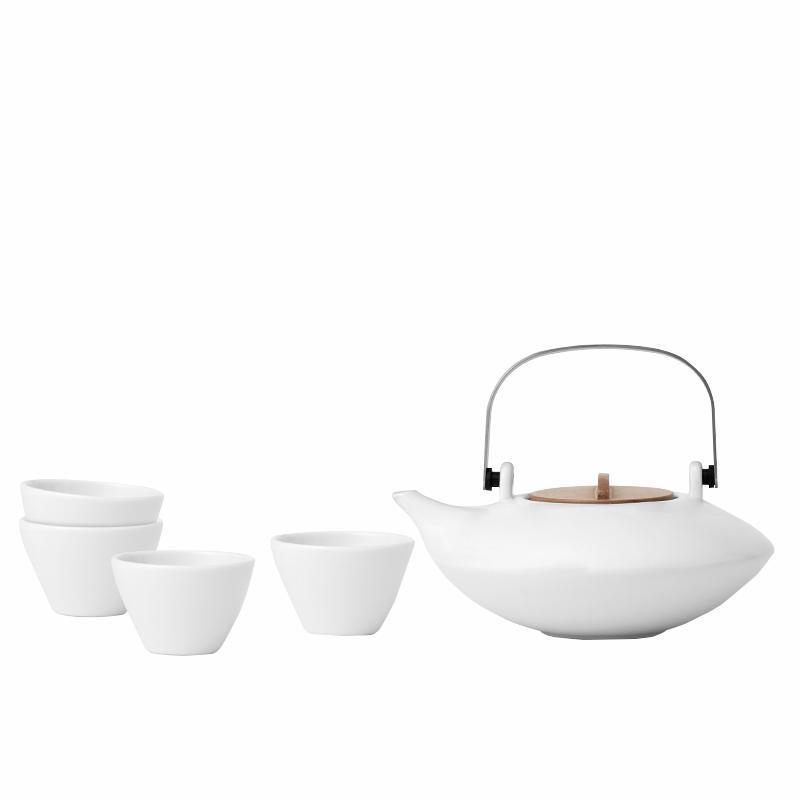 VIVA Tesæt med Tepotte og 4 Kopper i Hvid Pure 