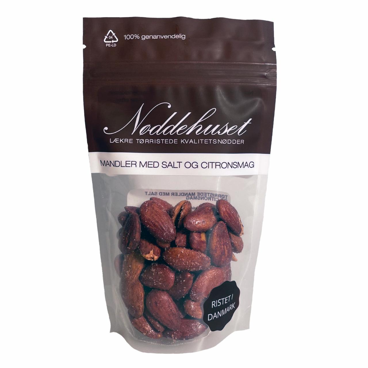 Nøddehuset Tørristede Mandler med Salt og Citronsmag 