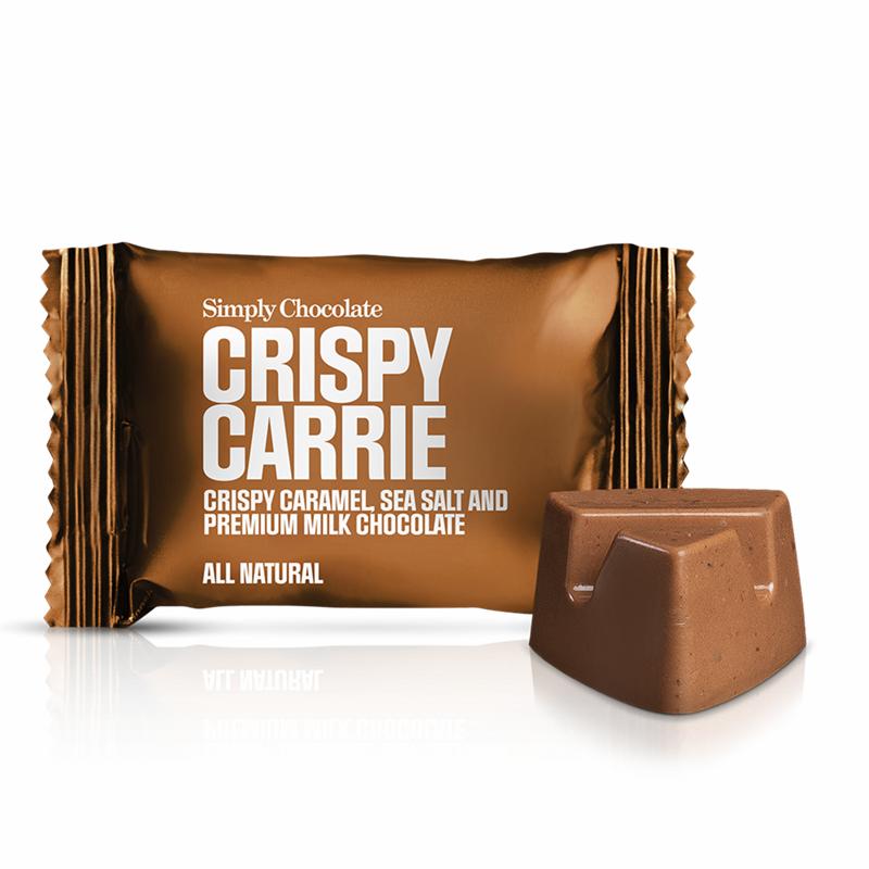 Mælkechokolade Bites med karamel og flagesalt, Crispy Carrie 10g.
