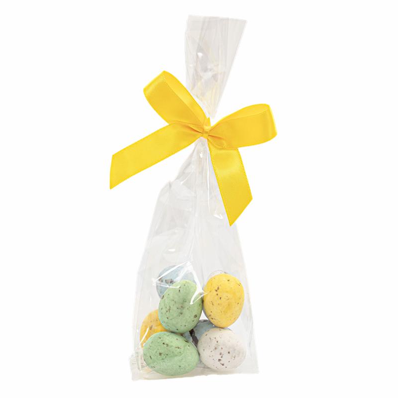 Klodsbundspose m gul sløjfe,chokoladepåskeæg
